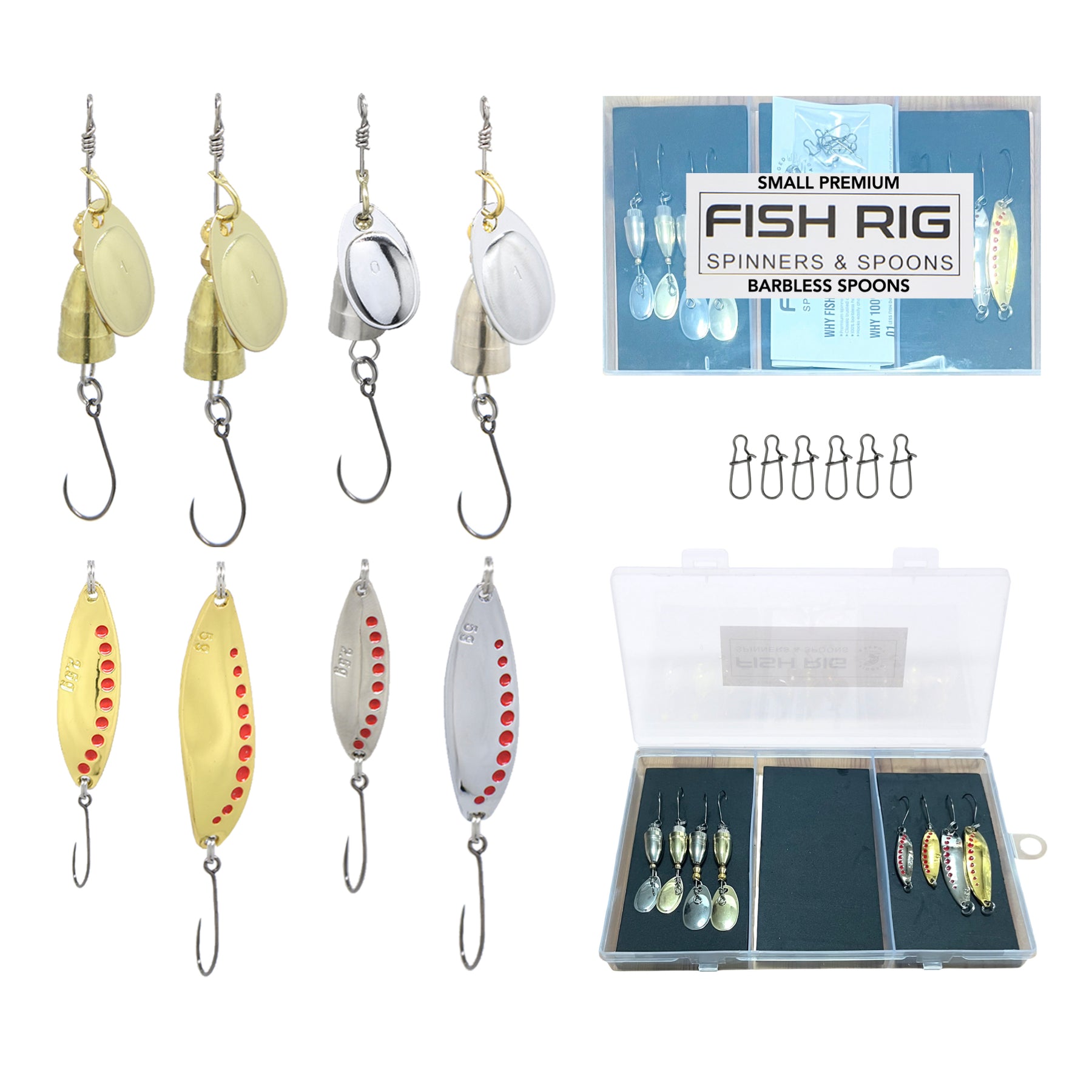 Fish Rig 8 Small Spinners & Spoons Set Fish Rig 100% Barbless