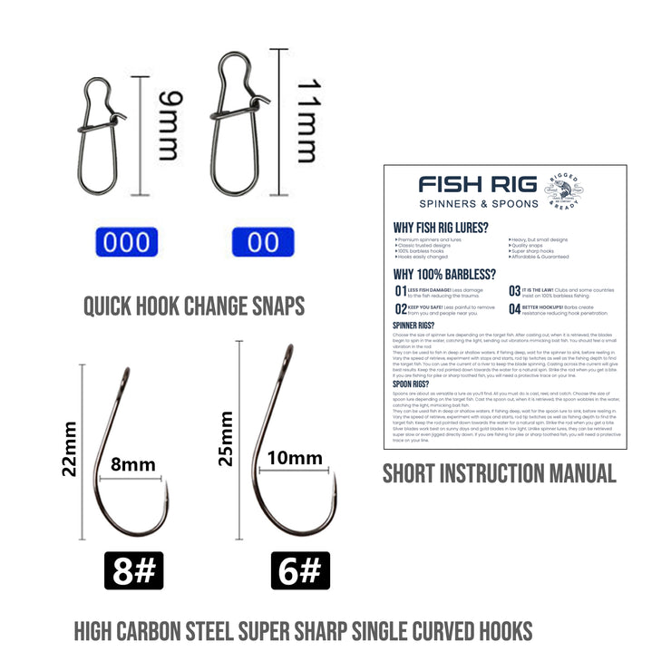 8 Small Spinners & Spoons Set Fish Rig 100% Barbless