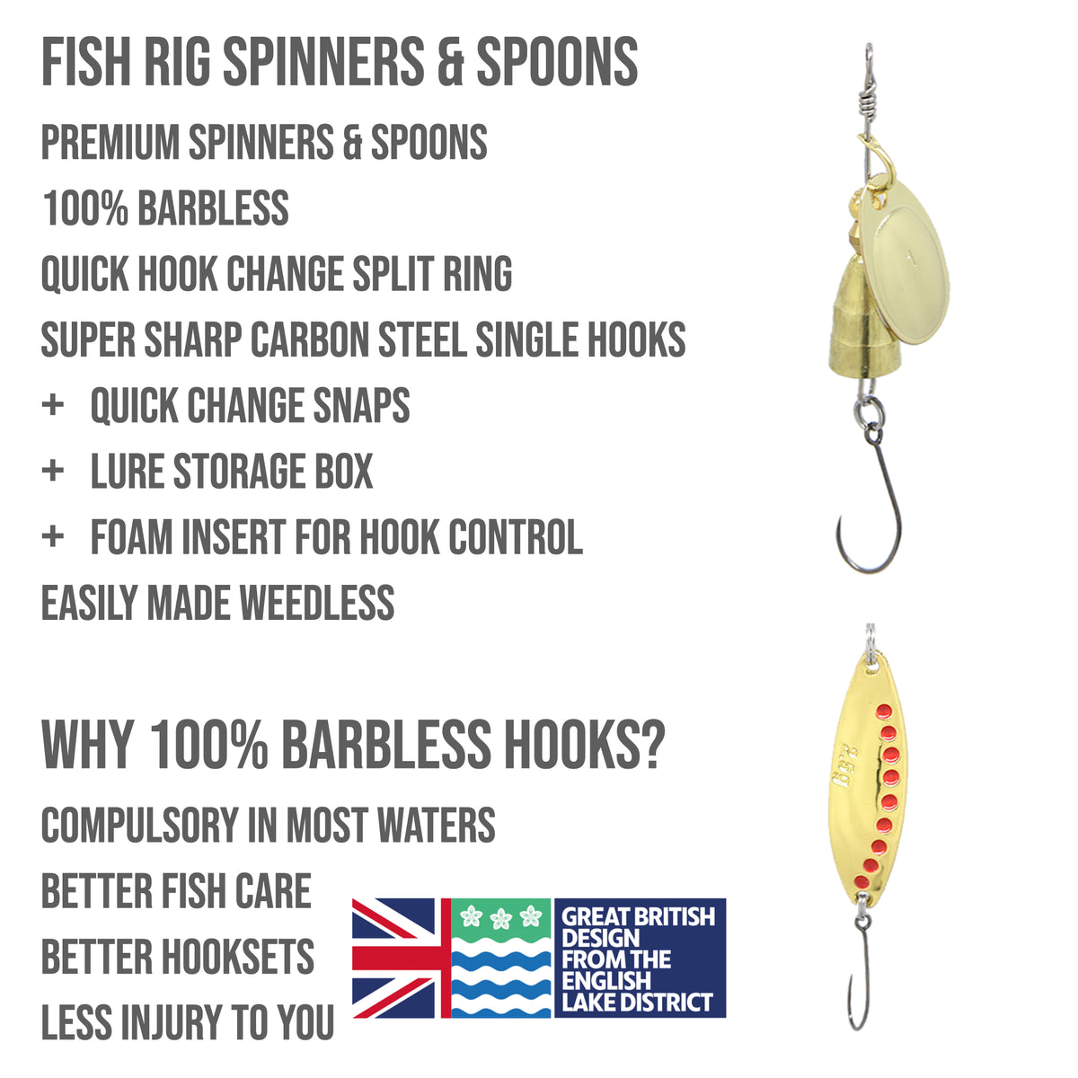 Fish Rig 8 Small Spinners & Spoons Set Barbless