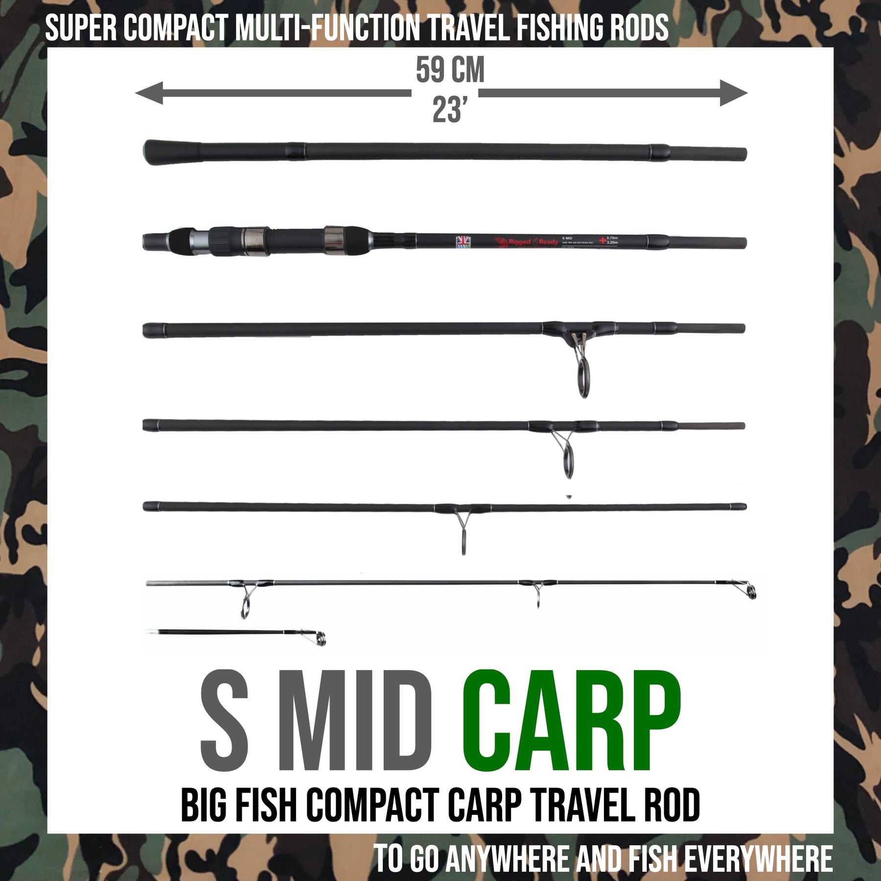 S Mid Carp & Predator, Big Fish Powerful Travel Rod + 2 Tips