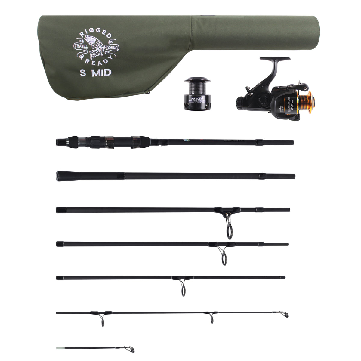 S Mid Combination. Powerful Carp, Predator, Light Surf rod +2 tips. 320 cm (10.5’) + 270 cm (8.85’) rods, RR5000 running/spin reel