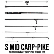 S Mid Rod & Reel Combination. Carp, Predator and Sea rod + 2 tips + Case. 320 cm (10.5’) + 270 cm (8.85’) + RR5000 bait runner reel