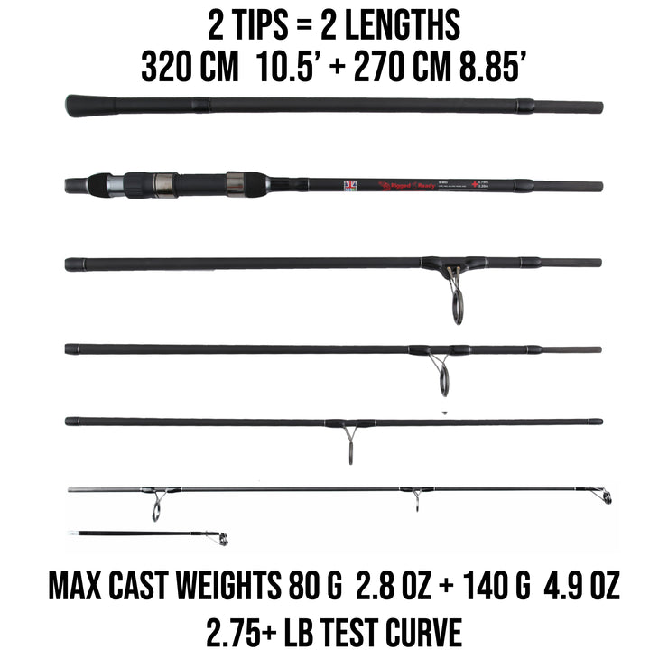 S Mid Rod & Reel Combination. Carp, Predator and Sea rod + 2 tips + Case. 320 cm (10.5’) + 270 cm (8.85’) + RR5000 bait runner reel