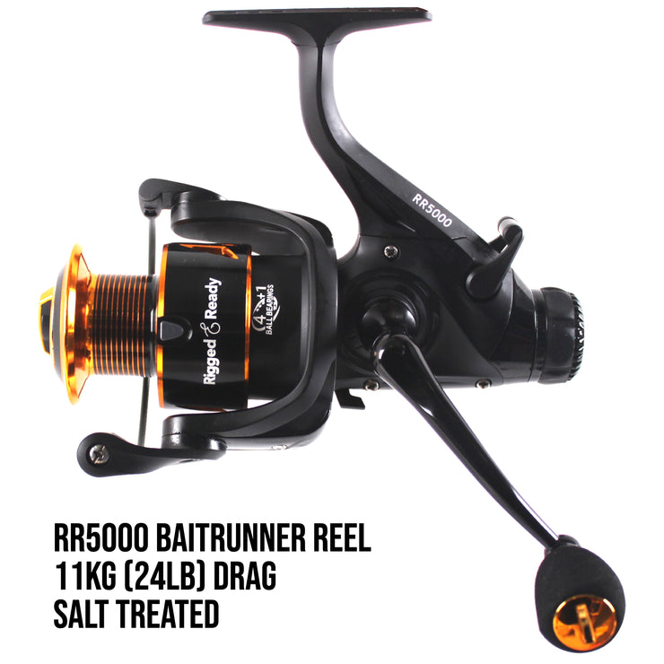 S Mid Rod & Reel Combination. Powerful Carp, Predator and Light Sea rod + 2 tips + Case. 320 cm (10.5’) + 270 cm (8.85’) options + RR5000 bait runner reel + spare spool