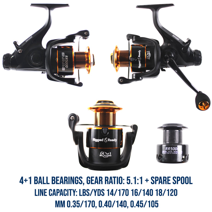 S Mid Rod & Reel Combination. Carp, Predator and Sea rod + 2 tips + Case. 320 cm (10.5’) + 270 cm (8.85’) + RR5000 bait runner reel