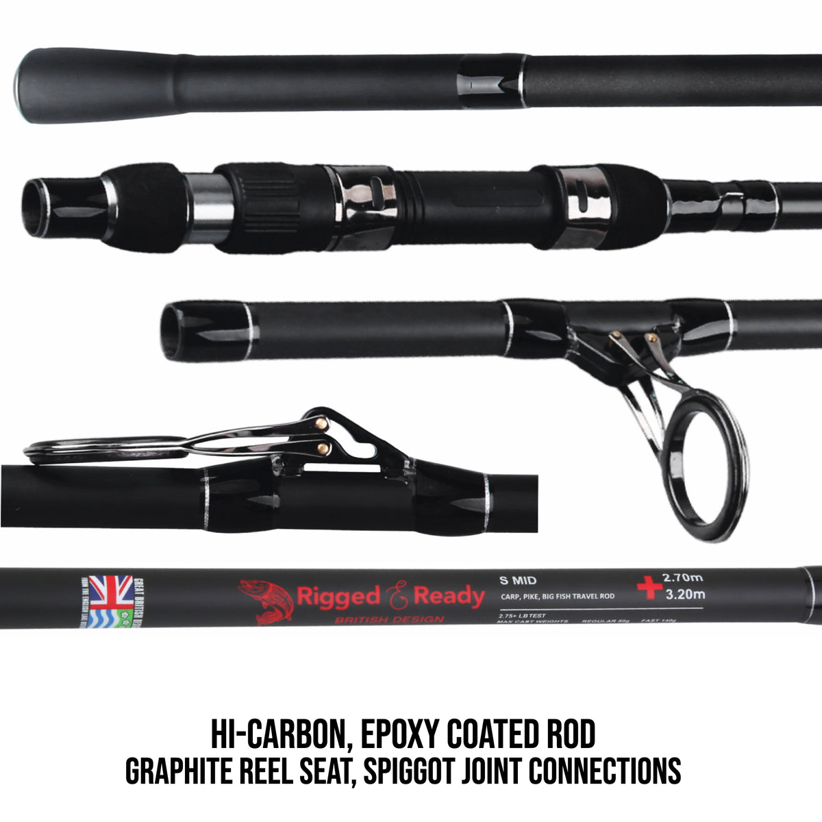 S Mid Combination. Powerful Carp, Predator, Light Surf rod +2 tips. 320 cm (10.5’) + 270 cm (8.85’) rods, RR5000 running/spin reel