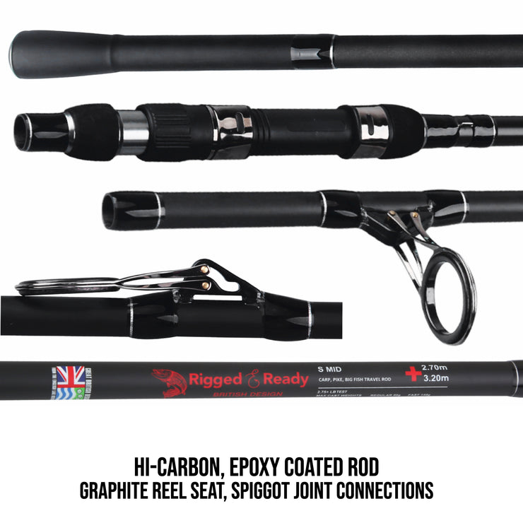 S Mid Rod & Reel Combination. Carp, Predator and Sea rod + 2 tips + Case. 320 cm (10.5’) + 270 cm (8.85’) + RR5000 bait runner reel