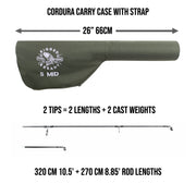 S Mid Rod & Reel Combination. Carp, Predator and Sea rod + 2 tips + Case. 320 cm (10.5’) + 270 cm (8.85’) + RR5000 bait runner reel