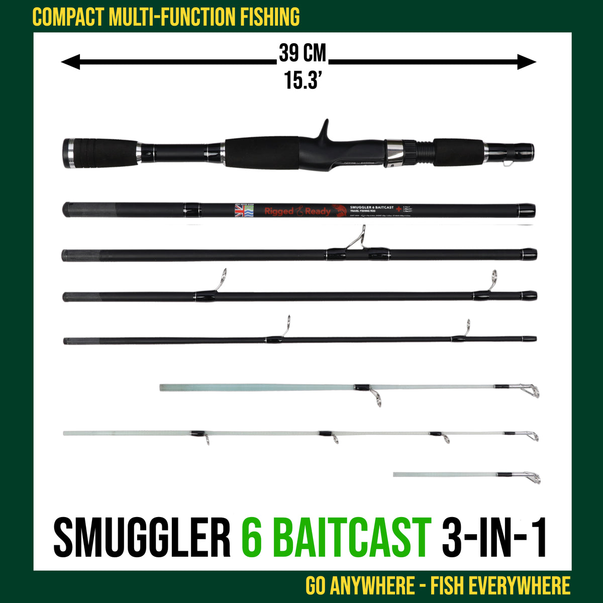 baitcaster rod size Smuggler 6 Baitcast Rod + Case. One Rod 3 tips = 170cm 5'7”, 190cm 6'3