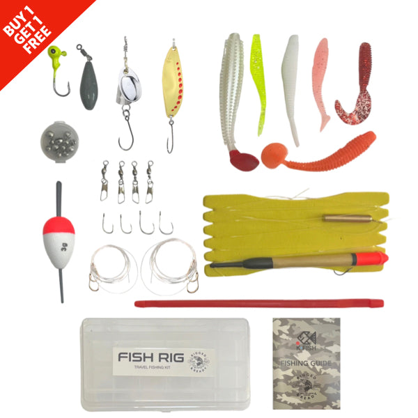 BOGOFF DEAL. BUY 1 GET ONE FREE. Fish Rig Travel Fishing Tackle Box + Tackle. 30 Items + How to Fish Guide