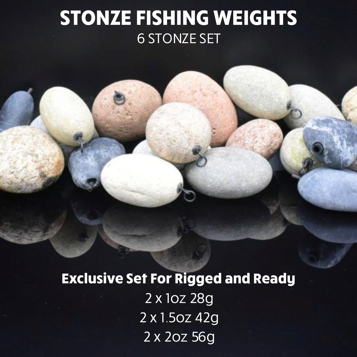 Stonze Set - 6 Real Fishing Stones Set To Replace Lead Weights.