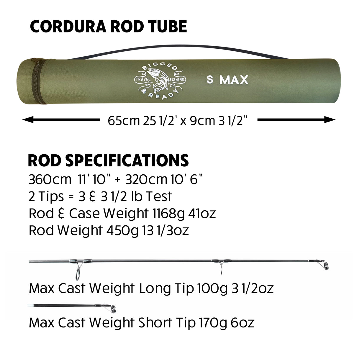 S Max. Big Fish Powerful Predator-Carp-Surf Fishing Rod + 2 tips 360cm 11'10"+320cm 10’ 6”