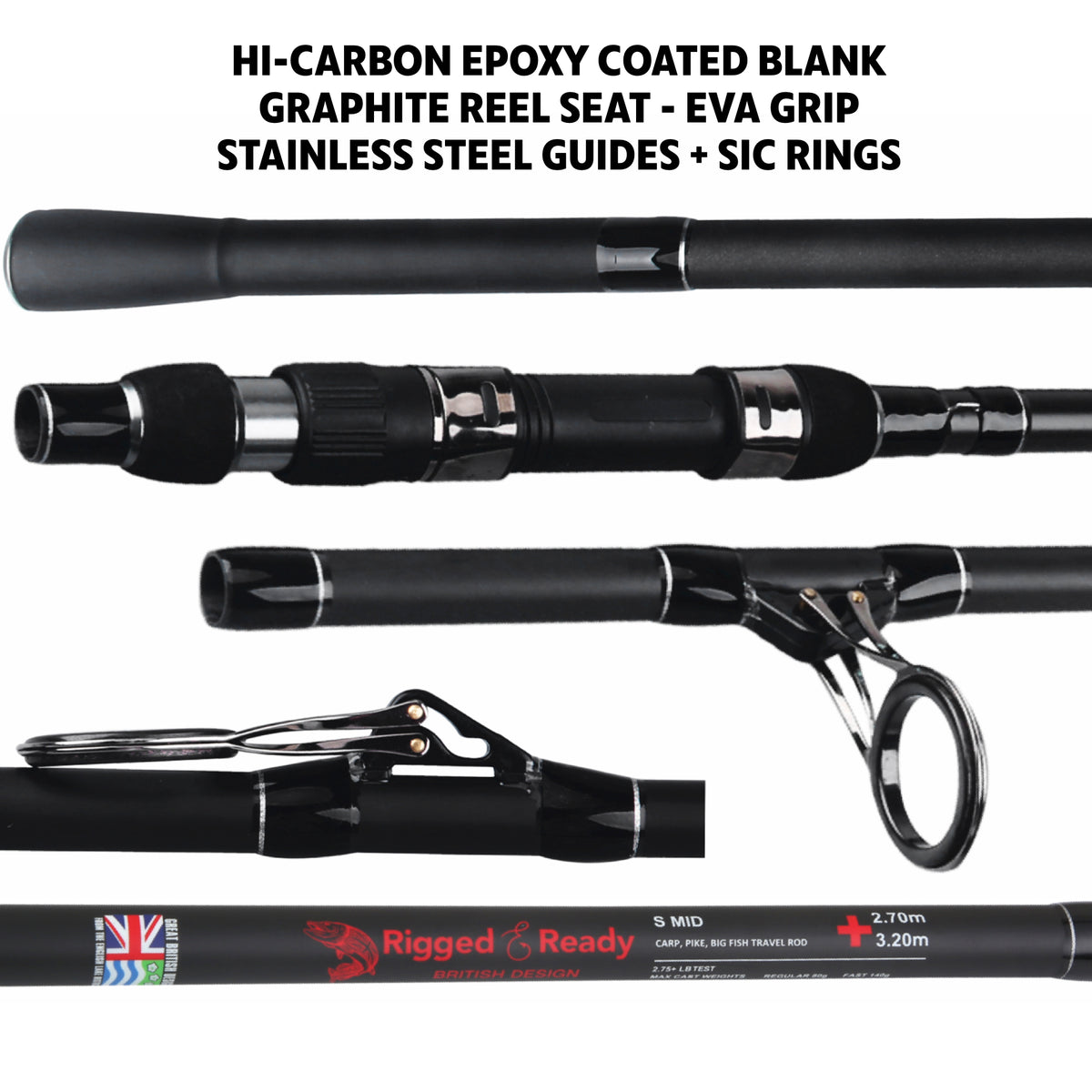 S Mid Carp. Big Fish Carp, Pike, Cat Travel Rod + 2 tips 320 & 270cm