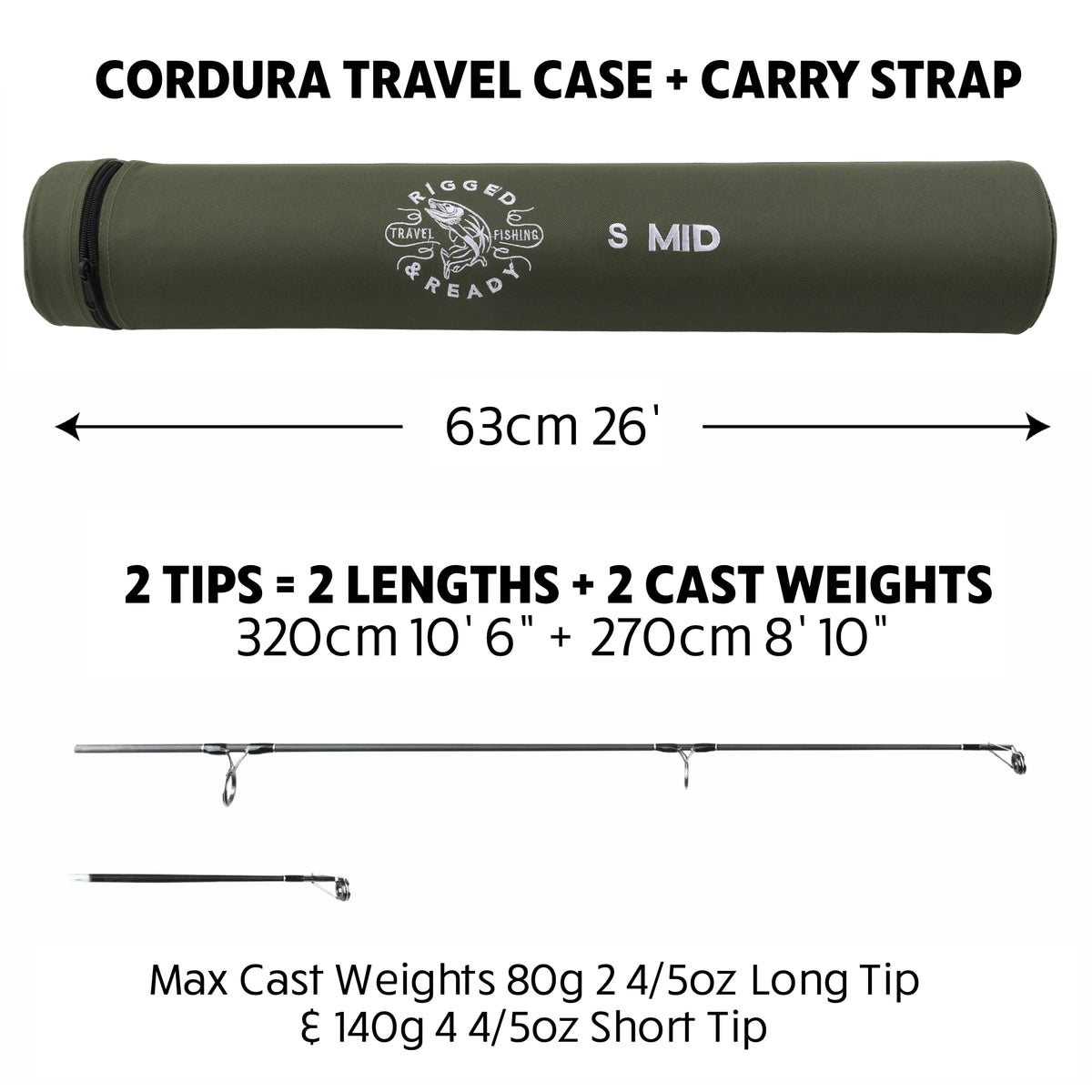 S Mid Carp. Big Fish Carp, Pike, Cat Travel Rod + 2 tips 320 & 270cm