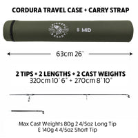 S Mid Carp. Big Fish Carp, Pike, Cat Travel Rod + 2 tips 320 & 270cm