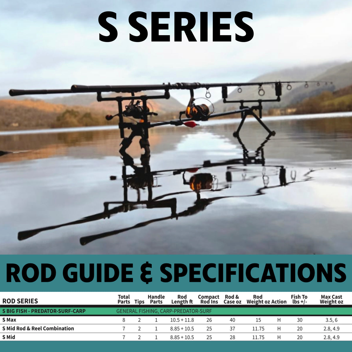 S Mid Carp. Big Fish Carp, Pike, Cat Travel Rod + 2 tips 320 & 270cm