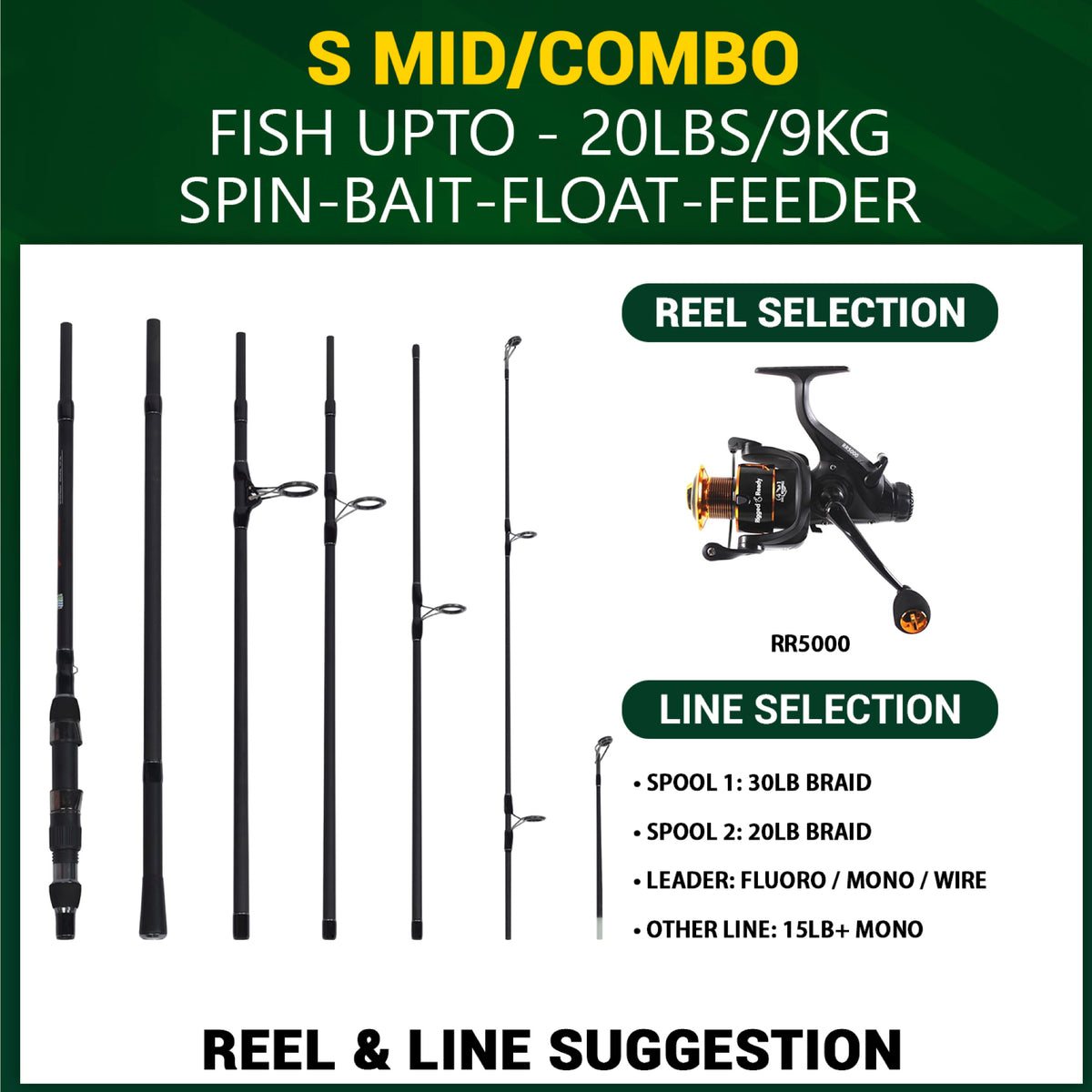 S Mid Carp. Big Fish Carp, Pike, Cat Travel Rod + 2 tips 320 & 270cm