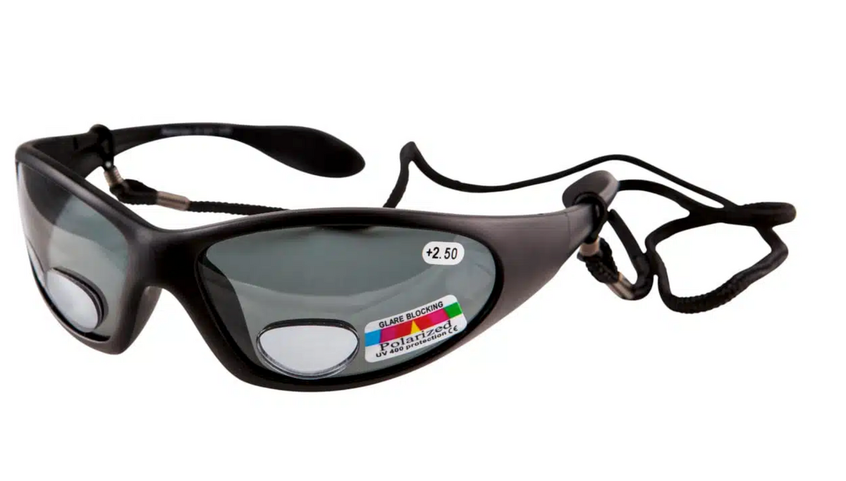 Polarised Fishing Sunglasses with Knot Tying Magnifier. Grey lenses for bright conditions