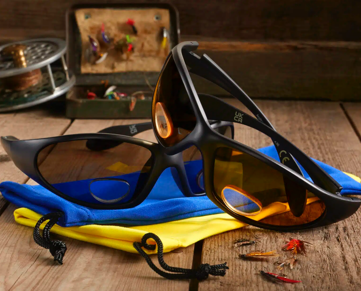Polarised Fishing Sunglasses with Knot Tying Magnifier. Grey lenses for bright conditions