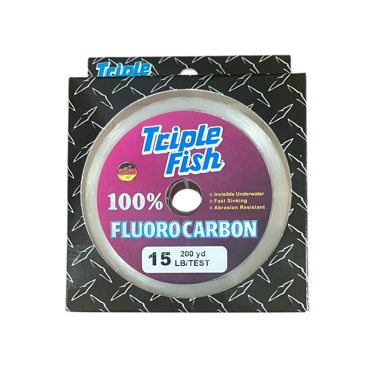 15lb Fluorocarbon. Triple Fish 15lb 6.8Kg 100% Fluorocarbon. 180m (200 yards). Invisible under water
