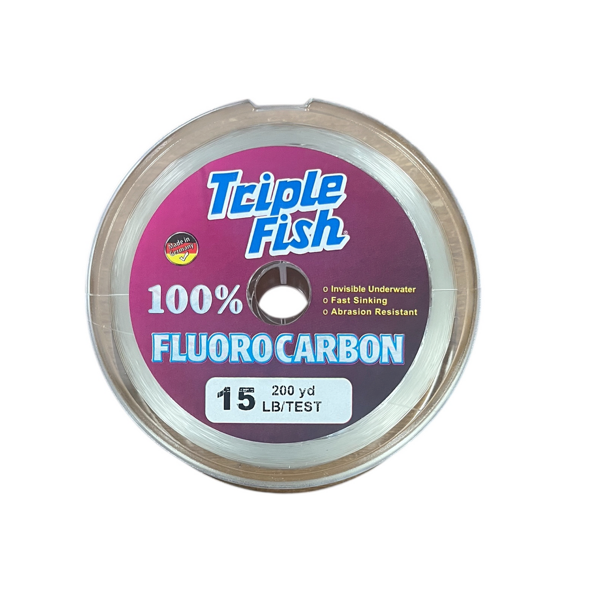 15lb Fluorocarbon. Triple Fish 15lb 6.8Kg 100% Fluorocarbon. 180m (200 yards). Invisible under water