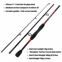 K Fish Fishing Rod By Rigged & Ready 170cm 5’ 7” 3 Section Rod. Compact 60cm 23"
