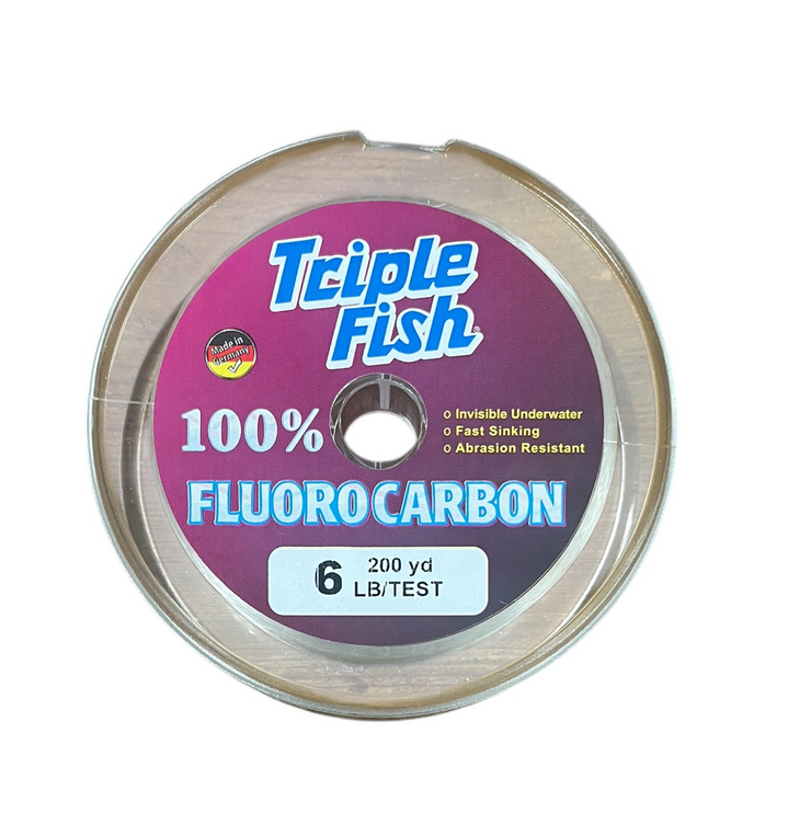 6lb Fluorocarbon. Triple Fish 6lb 2.7Kg 100% Fluorocarbon. 180m&nbsp;(200 yards, so great value). Invisible under water