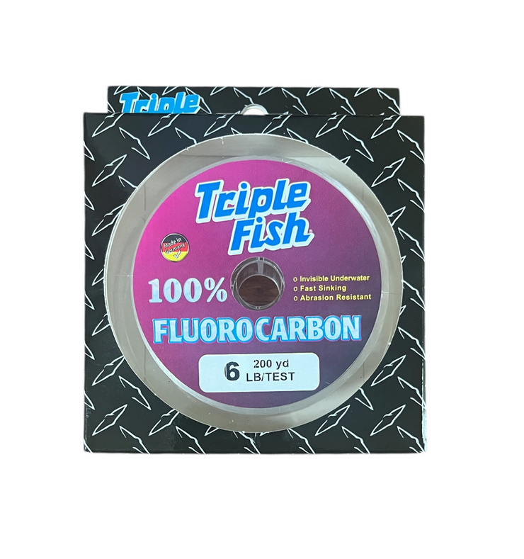 6lb Fluorocarbon. Triple Fish 6lb 2.7Kg 100% Fluorocarbon. 180m&nbsp;(200 yards, so great value). Invisible under water