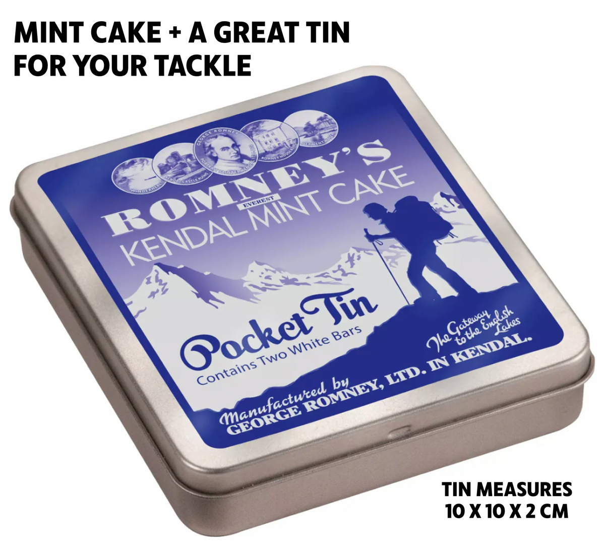 Romneys Kendal Mint Cake Pocket Tin 170g (White Kendal Mint Cake + Tin for your tackle)