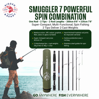 Smuggler 7 Powerful Compact Travel Rod + 2 tips. 260cm 8'6" + 235cm 7'8" fishing options