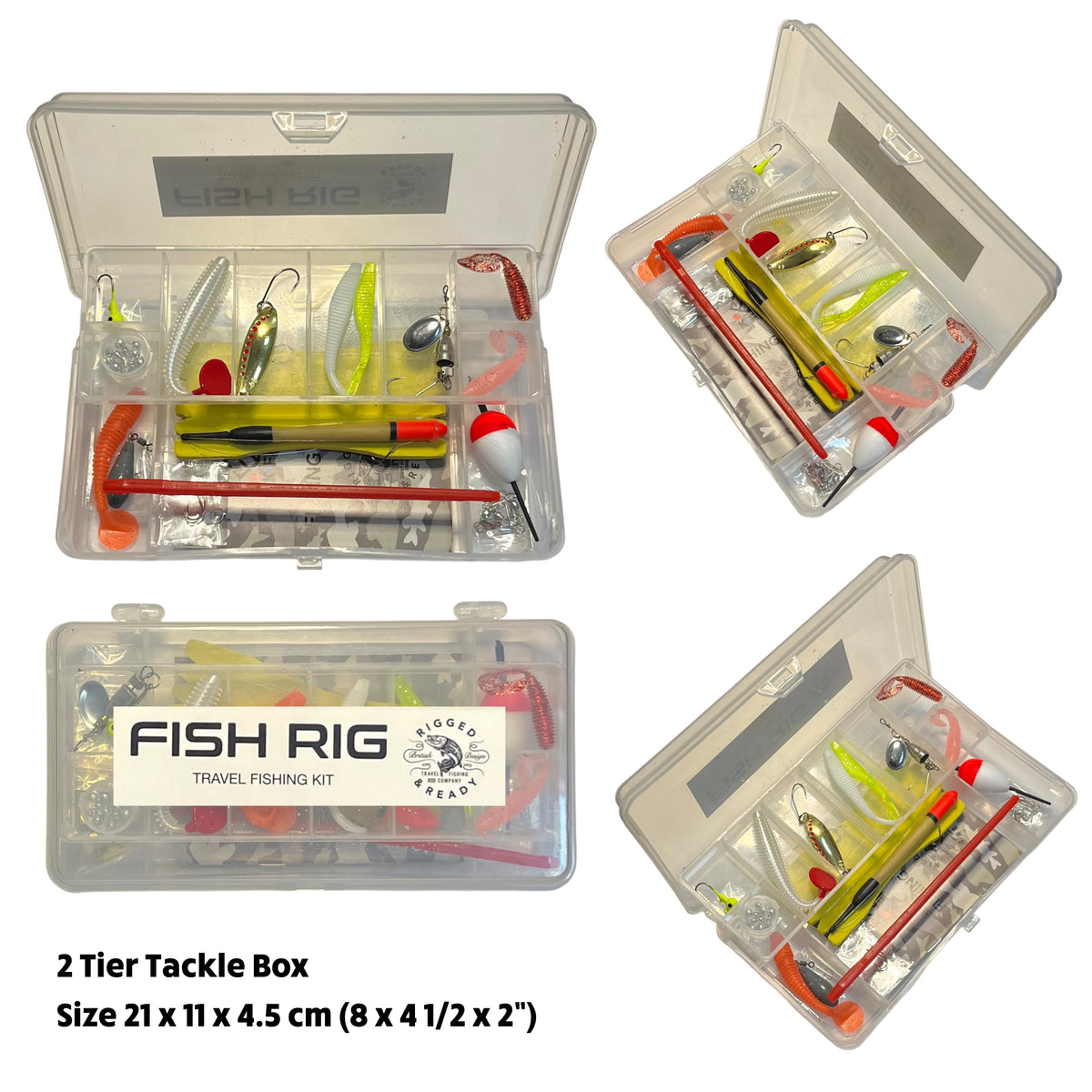 Fish Rig Travel Fishing Tackle Box + Tackle. 30 Essential Tackle Items + How to Fish Guide