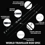 World Traveller Rod-Reel-Case + 2 tips 215+190cm (7'+6') Rod Options