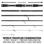 World Traveller Rod-Reel-Case + 2 tips 215+190cm (7'+6') Travel Rod Options