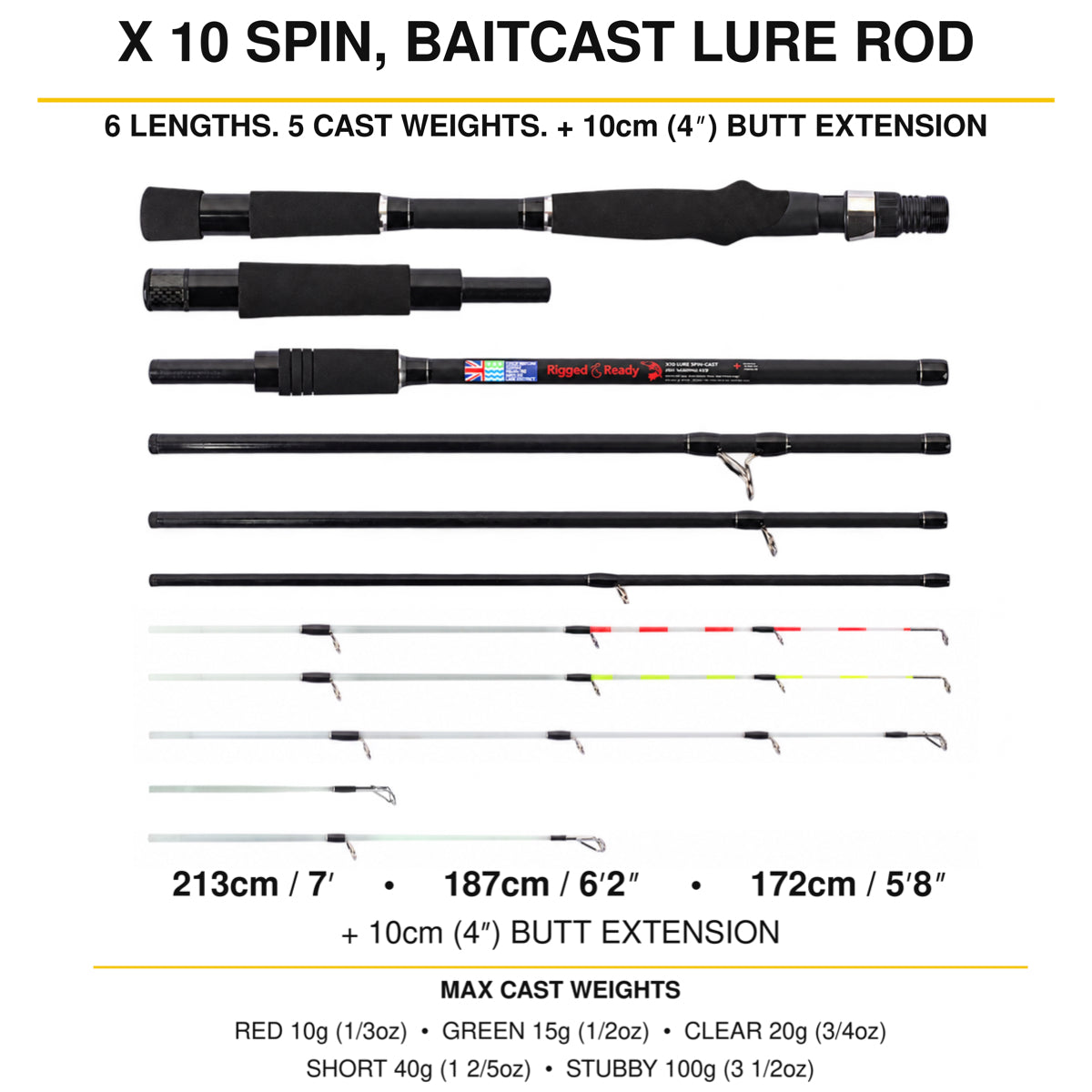 X10 Lure Travel Fishing Rod for Spin & Baitcast