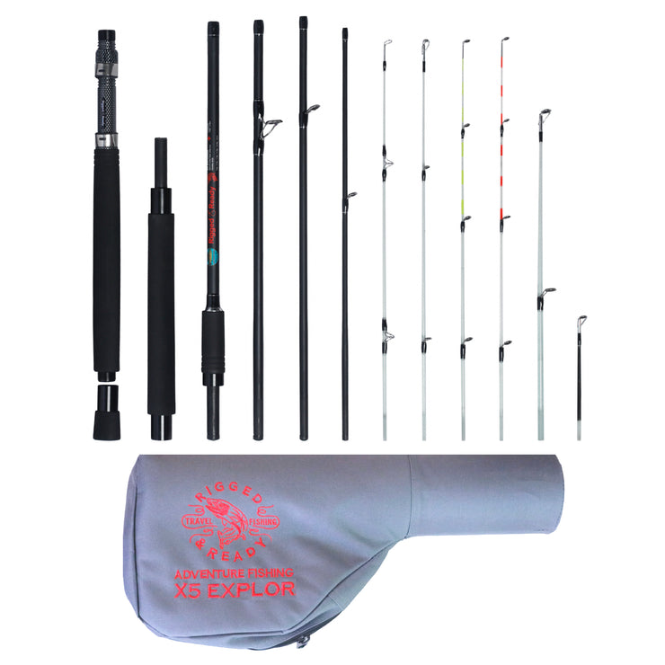 X5 Explor. Limited Edition by Adventure Fishing UK + Rigged and Ready  6-in-1 Fishing Rod