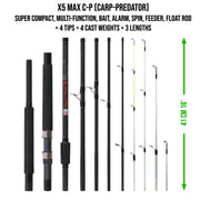 X MAX C-P (CARP-PREDATOR) Fishing Rod, Reel + Case Combination. Bait, Alarm, Spin, Lure, Feeder, Float Rod, Dead Bait Rod. 3 Lengths, 4 tips, 4 Cast Weights