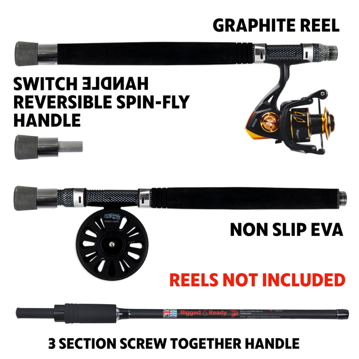 X5 Fishing Rod. Multi-Function, Super-Compact Spin-Fly Travel Rod. 1 rod 5 fishing techniques. 2.2m (7’) + 1.9m (6&