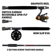 X5 Combination Travel Fishing Rod, 2 Reels and Case. Spin-Fly, Super-Compact, Multi-Functional Rod Combo. 5 Techniques.