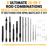 X Ultimate. Compact Spinning-Baitcast-Fly Travel Fishing Rod. 25-in-1 Combination Rods