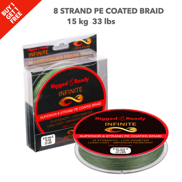 BOGOF... Infinite Braid 15 kg - 33 lb Hi-Performance Braided PE Line. 200 m 8 strand low diameter super strong