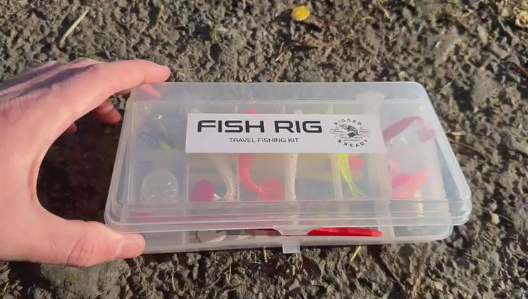 Fish Rig Travel Fishing Tackle Box + Tackle. 30 Essential Angling Tackle Items + How to Fish Guide