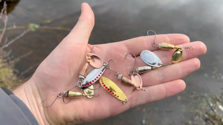14 Small Premium Spinners & Spoons Set Fish Rig 100% Barbless – Rigged and  Ready