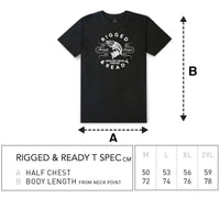 RIGGED AND READY LOGO T-SHIRT- BLACK FRONT WHITE LOGO
