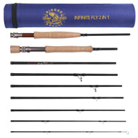 FLY 2-IN-1 Travel Fly Rod. 2 Handles. Hi-Modulus Carbon 8 Sections 9ft #6 + 7ft #4