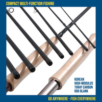 FLY 2-IN-1 Travel Fly Rod. 2 Handles. Hi-Modulus Carbon 8 Sections 9ft #6 + 7ft #4