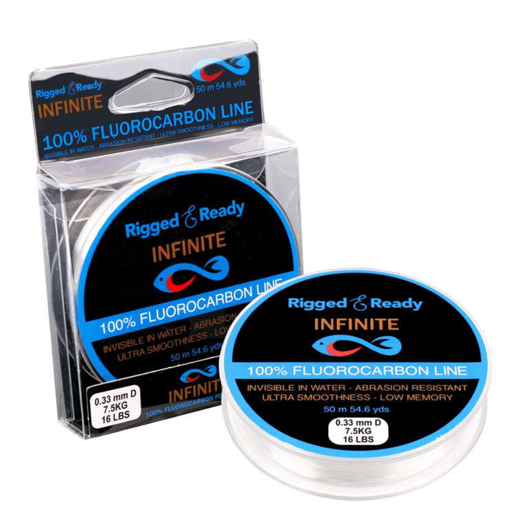 Infinite 100% Flurocarbon 16 lb - 7.5 kg Fishing Line – Rigged and