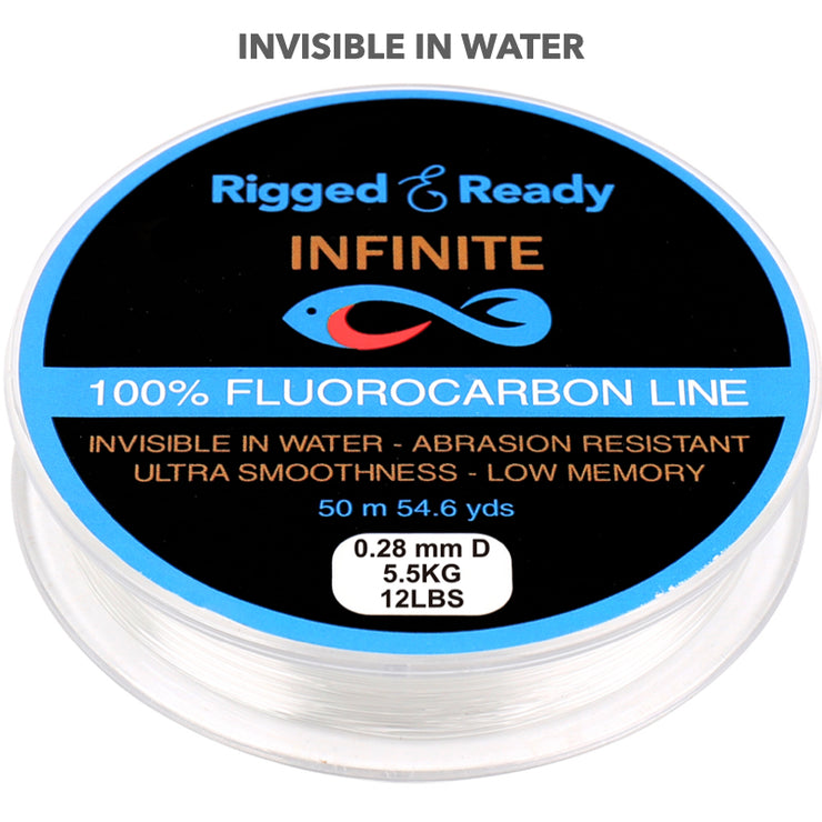 Infinite Fluorocarbon 12 lb - 5.5 kg 100% Fluorocarbon fishing line le –  Rigged and Ready