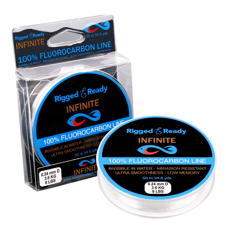 Infinite Fluorocarbon 8 lb - 3.6 kg 100% Fluorocarbon fishing line leader. 50m. Virtually invisible for more bites and fish