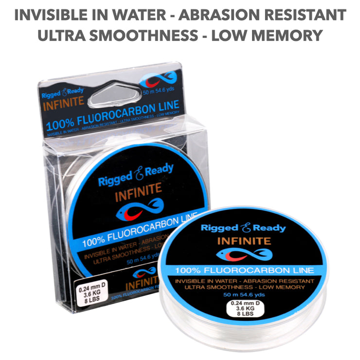 Infinite Fluorocarbon 8 lb - 3.6 kg 100% Fluorocarbon fishing line leader. 50m. Virtually invisible for more bites and fish