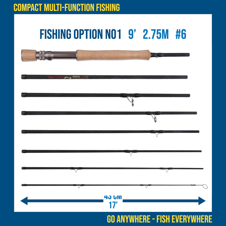 2-IN-1 Travel Fly Rod. 2 Handles. Hi-Modulus Carbon 8 Sections 9ft 